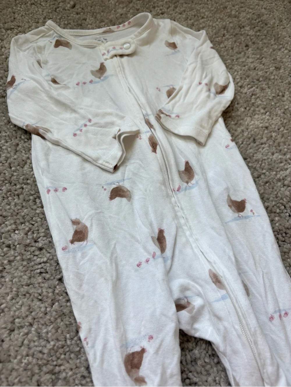 Carters White Baby Footed Sleeper with Brown Chick Pattern